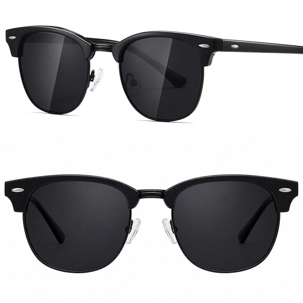 Retro Unisex Matte Black Lens Horn Rimmed Sunglasses Driving